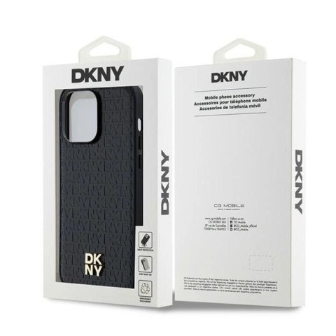 Etui DKNY Leather Monogram Pattern Metal Logo MagSafe na iPhone 14 Pro Max - czarne DKNY