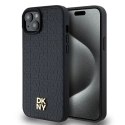 Etui DKNY Leather Monogram Pattern Metal Logo MagSafe na iPhone 15 Plus / 14 Plus - czarne DKNY