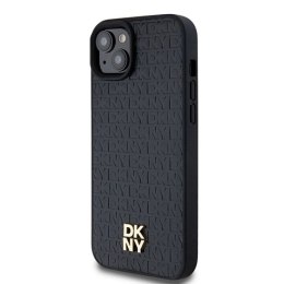 Etui DKNY Leather Monogram Pattern Metal Logo MagSafe na iPhone 15 Plus / 14 Plus - czarne DKNY