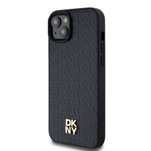 Etui DKNY Leather Monogram Pattern Metal Logo MagSafe na iPhone 15 Plus / 14 Plus - czarne DKNY