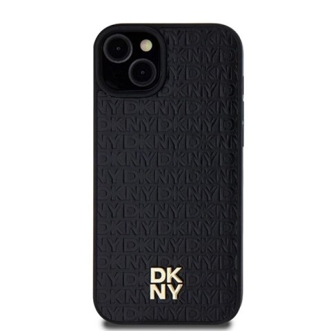 Etui DKNY Leather Monogram Pattern Metal Logo MagSafe na iPhone 15 Plus / 14 Plus - czarne DKNY