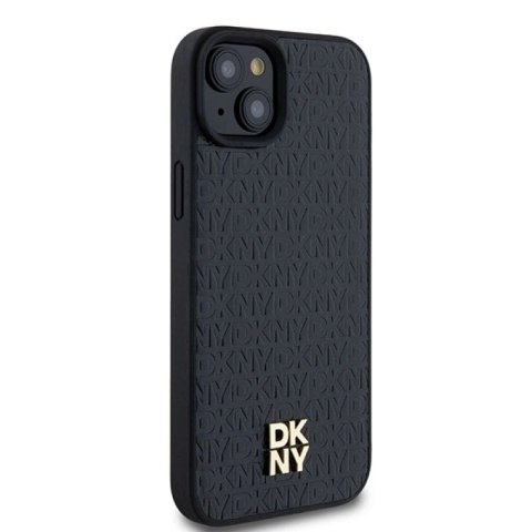 Etui DKNY Leather Monogram Pattern Metal Logo MagSafe na iPhone 15 Plus / 14 Plus - czarne DKNY