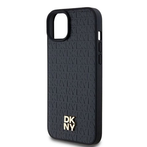 Etui DKNY Leather Monogram Pattern Metal Logo MagSafe na iPhone 15 Plus / 14 Plus - czarne DKNY