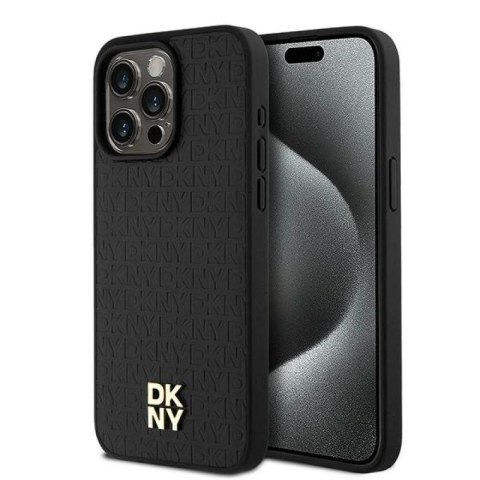Etui DKNY Leather Monogram Pattern Metal Logo MagSafe na iPhone 15 Pro Max - czarne DKNY