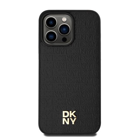 Etui DKNY Leather Monogram Pattern Metal Logo MagSafe na iPhone 15 Pro Max - czarne DKNY