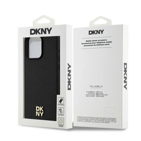 Etui DKNY Leather Monogram Pattern Metal Logo MagSafe na iPhone 15 Pro Max - czarne DKNY