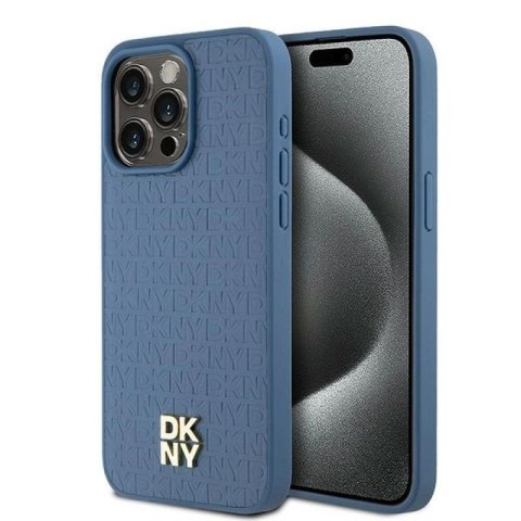 Etui DKNY Leather Monogram Pattern Metal Logo MagSafe na iPhone 15 Pro Max - niebieskie DKNY