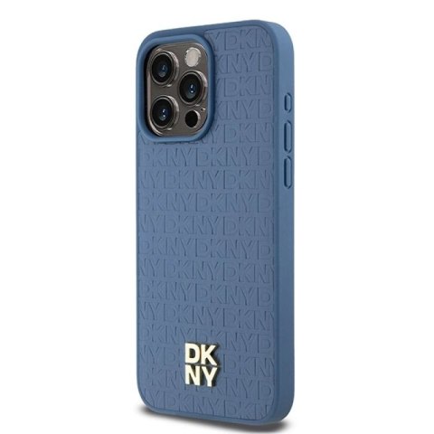 Etui DKNY Leather Monogram Pattern Metal Logo MagSafe na iPhone 15 Pro Max - niebieskie DKNY