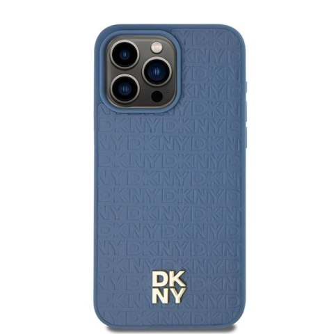 Etui DKNY Leather Monogram Pattern Metal Logo MagSafe na iPhone 15 Pro Max - niebieskie DKNY