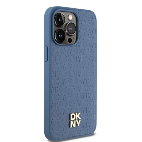 Etui DKNY Leather Monogram Pattern Metal Logo MagSafe na iPhone 15 Pro Max - niebieskie DKNY