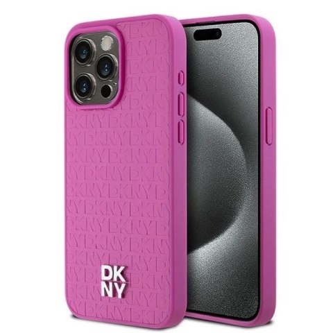 Etui DKNY Leather Monogram Pattern Metal Logo MagSafe na iPhone 15 Pro Max - różowe DKNY