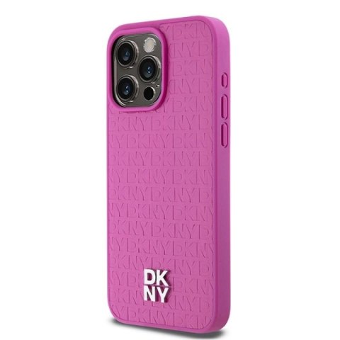 Etui DKNY Leather Monogram Pattern Metal Logo MagSafe na iPhone 15 Pro Max - różowe DKNY
