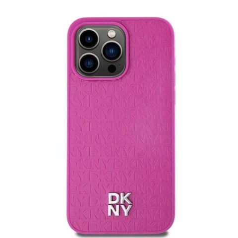 Etui DKNY Leather Monogram Pattern Metal Logo MagSafe na iPhone 15 Pro Max - różowe DKNY