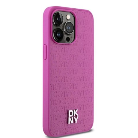 Etui DKNY Leather Monogram Pattern Metal Logo MagSafe na iPhone 15 Pro Max - różowe DKNY