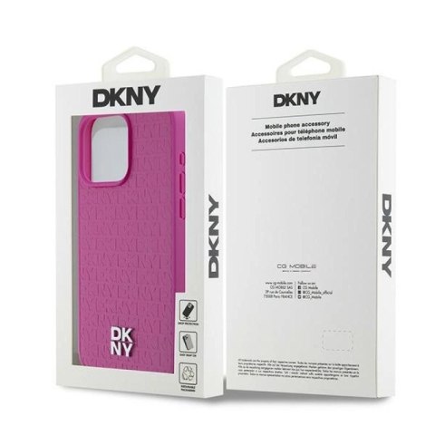 Etui DKNY Leather Monogram Pattern Metal Logo MagSafe na iPhone 15 Pro Max - różowe DKNY