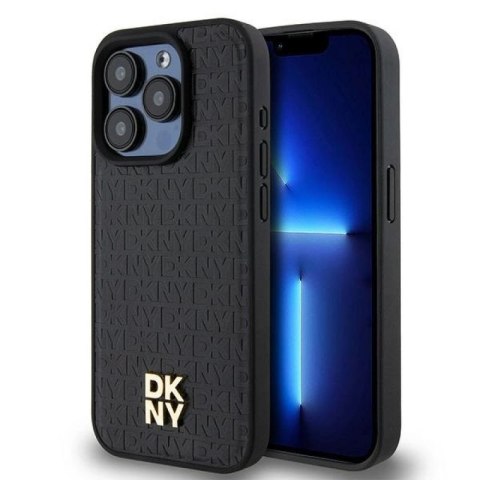 Etui DKNY Leather Monogram Pattern Metal Logo MagSafe na iPhone 15 Pro - czarne DKNY