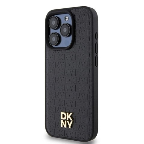 Etui DKNY Leather Monogram Pattern Metal Logo MagSafe na iPhone 15 Pro - czarne DKNY