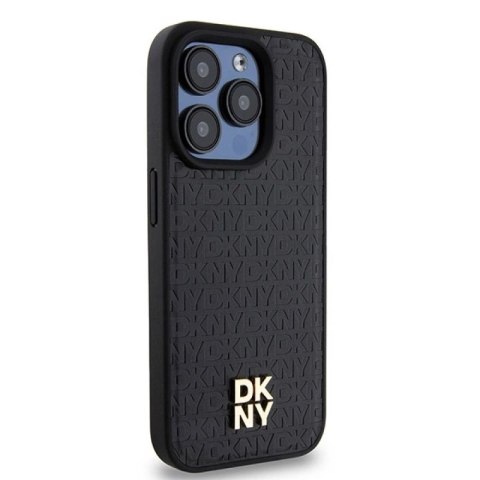 Etui DKNY Leather Monogram Pattern Metal Logo MagSafe na iPhone 15 Pro - czarne DKNY