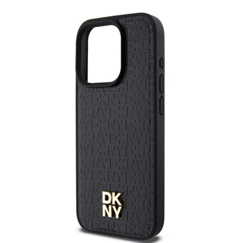 Etui DKNY Leather Monogram Pattern Metal Logo MagSafe na iPhone 15 Pro - czarne DKNY