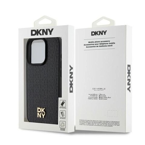 Etui DKNY Leather Monogram Pattern Metal Logo MagSafe na iPhone 15 Pro - czarne DKNY