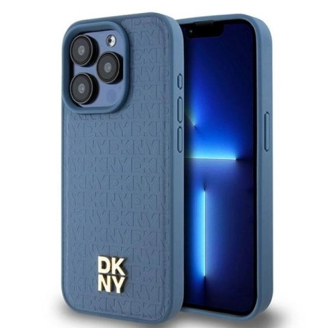 Etui DKNY Leather Monogram Pattern Metal Logo MagSafe na iPhone 15 Pro - niebieskie DKNY