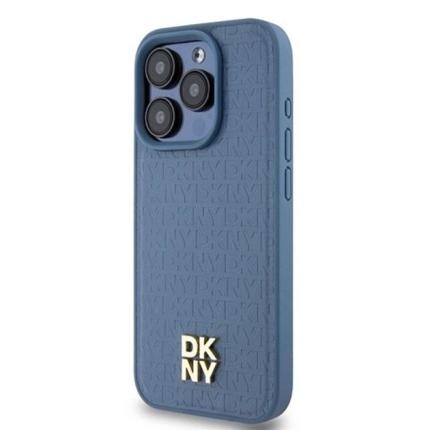 Etui DKNY Leather Monogram Pattern Metal Logo MagSafe na iPhone 15 Pro - niebieskie DKNY