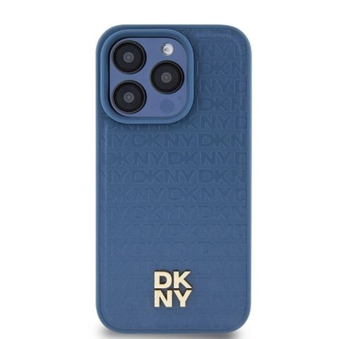 Etui DKNY Leather Monogram Pattern Metal Logo MagSafe na iPhone 15 Pro - niebieskie DKNY