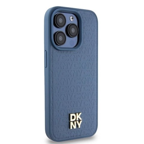 Etui DKNY Leather Monogram Pattern Metal Logo MagSafe na iPhone 15 Pro - niebieskie DKNY
