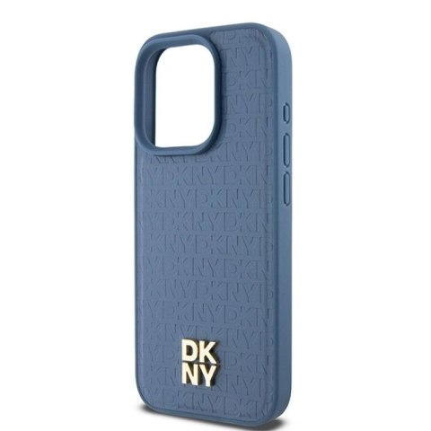 Etui DKNY Leather Monogram Pattern Metal Logo MagSafe na iPhone 15 Pro - niebieskie DKNY