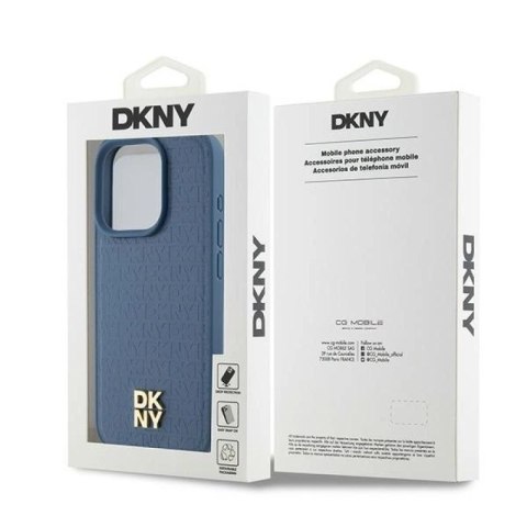 Etui DKNY Leather Monogram Pattern Metal Logo MagSafe na iPhone 15 Pro - niebieskie DKNY