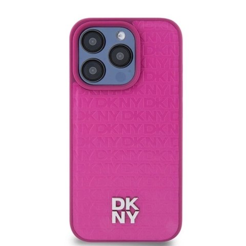 Etui DKNY Leather Monogram Pattern Metal Logo MagSafe na iPhone 15 Pro - różowe DKNY