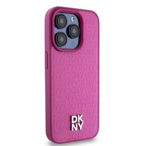 Etui DKNY Leather Monogram Pattern Metal Logo MagSafe na iPhone 15 Pro - różowe DKNY