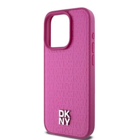 Etui DKNY Leather Monogram Pattern Metal Logo MagSafe na iPhone 15 Pro - różowe DKNY