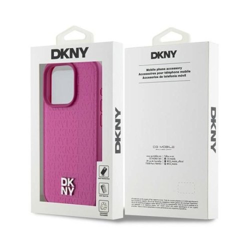 Etui DKNY Leather Monogram Pattern Metal Logo MagSafe na iPhone 15 Pro - różowe DKNY