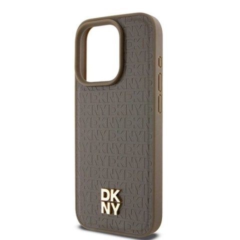 Etui DKNY Leather Pattern Metal Logo MagSafe na iPhone 14 Pro - brązowe DKNY