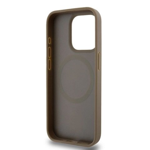 Etui DKNY Leather Pattern Metal Logo MagSafe na iPhone 14 Pro - brązowe DKNY