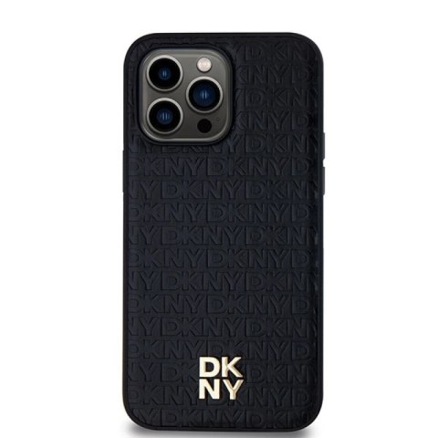 Etui DKNY Leather Pattern Metal Logo MagSafe na iPhone 14 Pro - czarne DKNY
