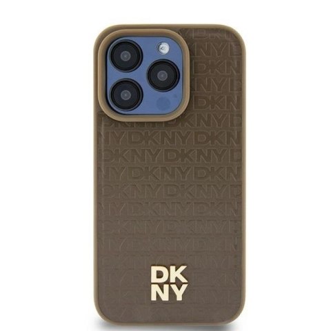 Etui DKNY Leather Pattern Metal Logo MagSafe na iPhone 15 / 14 / 13 - brązowe DKNY