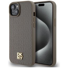 Etui DKNY Leather Pattern Metal Logo MagSafe na iPhone 15 / 14 / 13 - brązowe DKNY