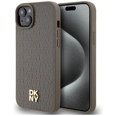 Etui DKNY Leather Pattern Metal Logo MagSafe na iPhone 15 / 14 / 13 - brązowe DKNY