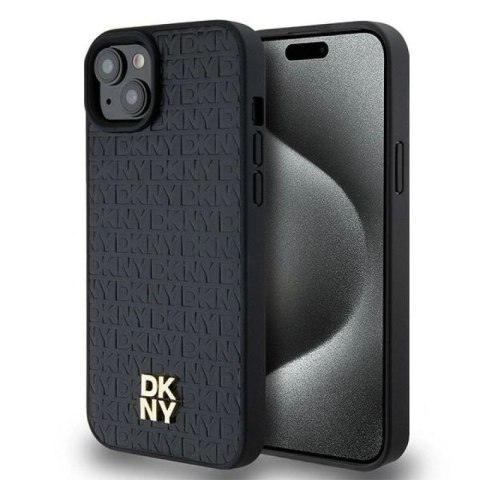 Etui DKNY Leather Pattern Metal Logo MagSafe na iPhone 15 / 14 / 13 - czarne DKNY