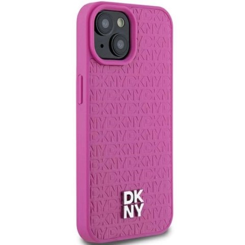 Etui DKNY Leather Pattern Metal Logo MagSafe na iPhone 15 / 14 / 13 - różowe DKNY