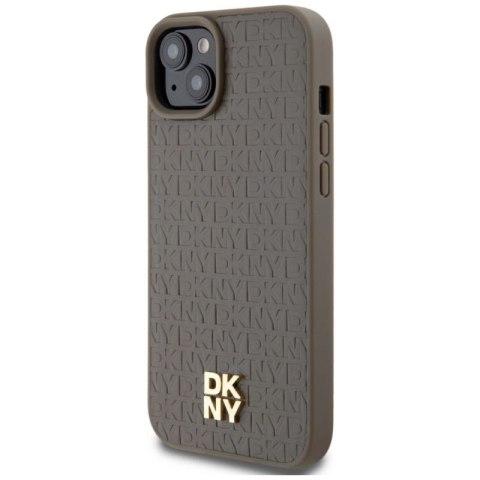Etui DKNY Leather Pattern Metal Logo MagSafe na iPhone 15 Plus / 14 Plus - brązowe DKNY