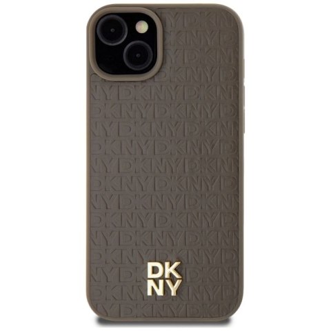 Etui DKNY Leather Pattern Metal Logo MagSafe na iPhone 15 Plus / 14 Plus - brązowe DKNY