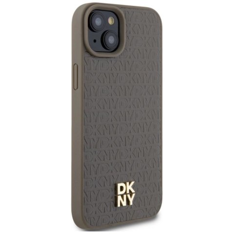 Etui DKNY Leather Pattern Metal Logo MagSafe na iPhone 15 Plus / 14 Plus - brązowe DKNY