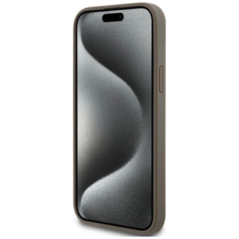 Etui DKNY Leather Pattern Metal Logo MagSafe na iPhone 15 Plus / 14 Plus - brązowe DKNY