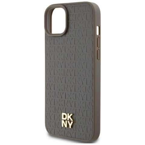 Etui DKNY Leather Pattern Metal Logo MagSafe na iPhone 15 Plus / 14 Plus - brązowe DKNY