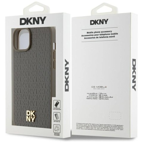 Etui DKNY Leather Pattern Metal Logo MagSafe na iPhone 15 Plus / 14 Plus - brązowe DKNY