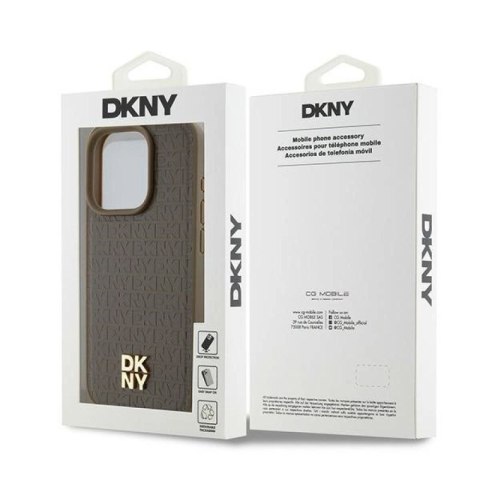 Etui DKNY Leather Pattern Metal Logo MagSafe na iPhone 15 Pro Max - brązowe DKNY