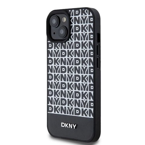 Etui DKNY Leather Printed Pattern Metal Logo MagSafe na iPhone 15 / 14 / 13 - czarne DKNY